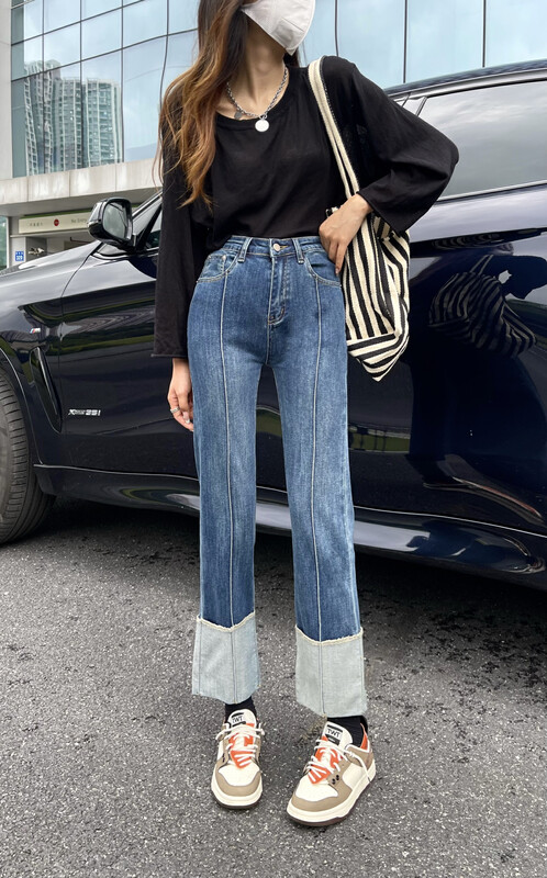 [Enxier] Autumn popular Korean version of all-match thin stitched cigarette pipe jeans K3818# FHX
