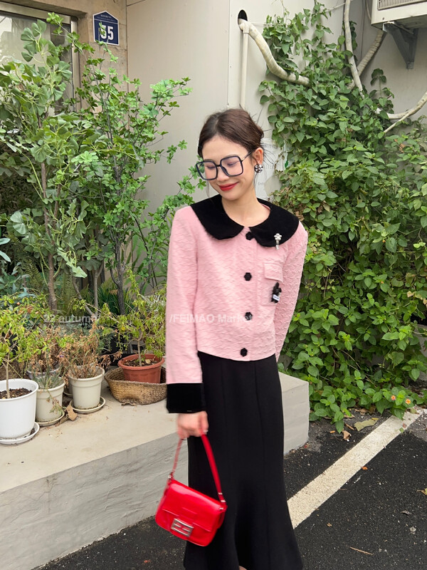 【FEI MAO】Korean three-dimensional flower girl retro cute matching pink top short coat Z-8703# CQW