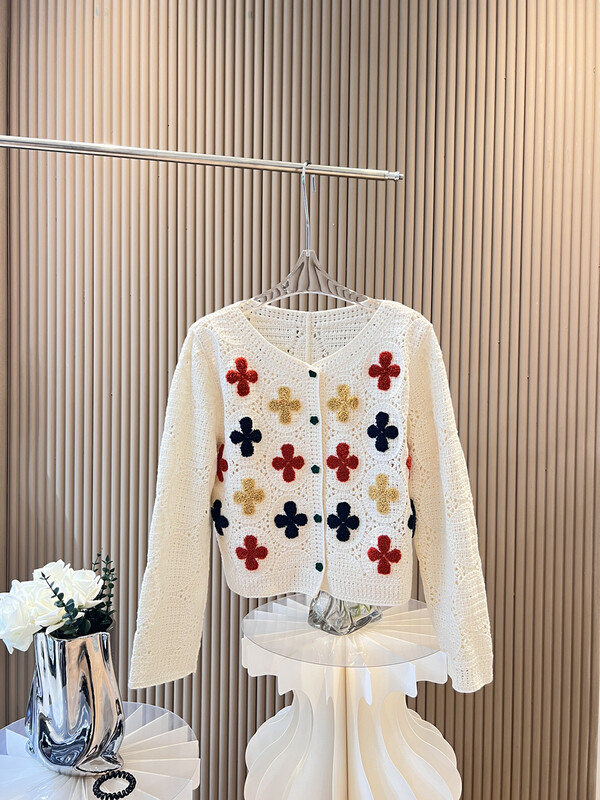 [FEI MAO] Korean crocheted hollow embroidery knitted cardigan with a sense of niche loose knitted cardigan Z-4619