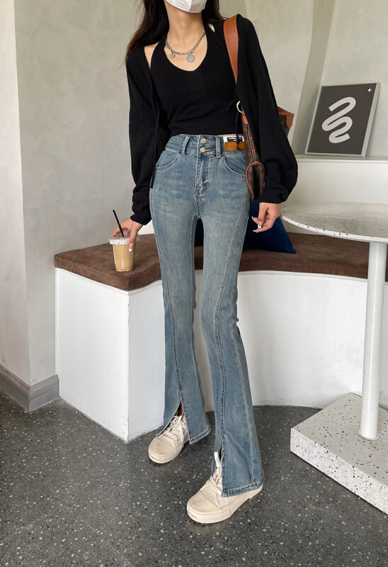 Autumn is new! [En Xier] Korean version of the two-button slim and versatile split jeans K3366# FHX