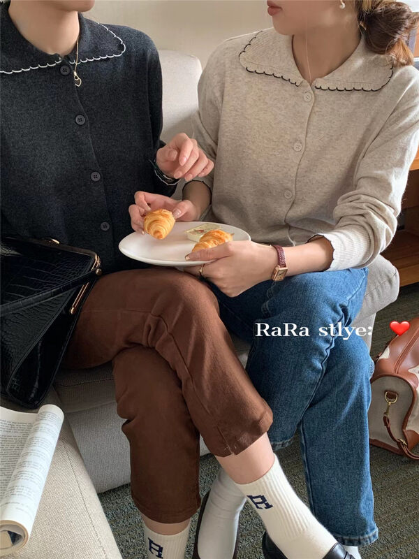 New in autumn!【RARA】Casual simple contrasting color lace knitted cardigan 0205# LSL