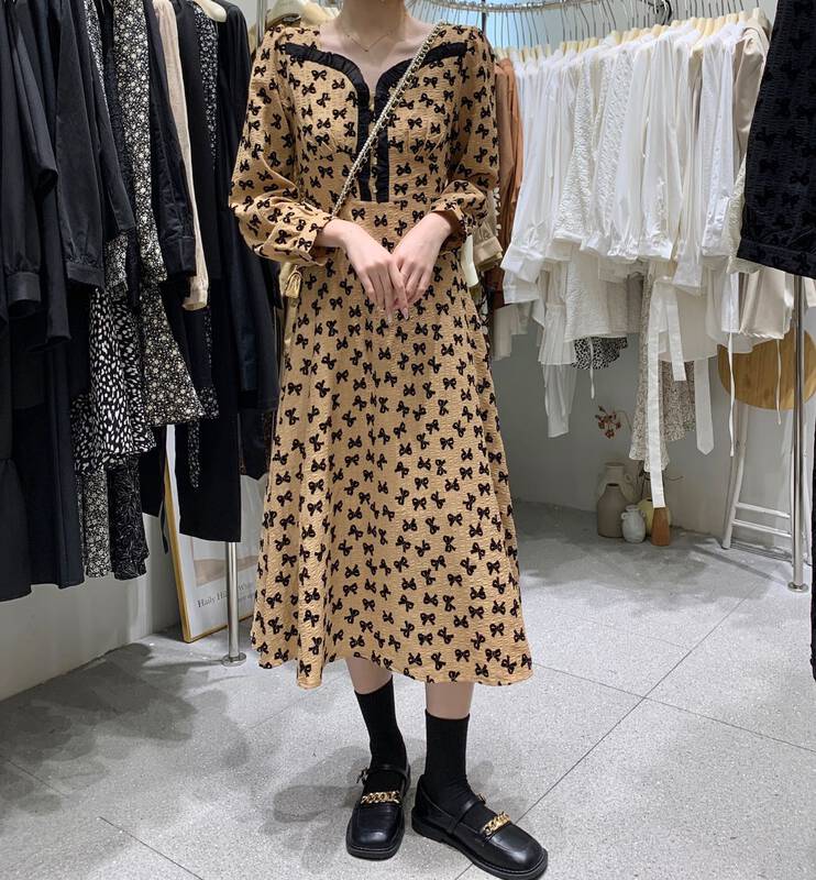 【UONE】Palace Style Flocking Print Dress 97953# LSL