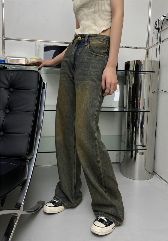 New in autumn!【T-PLATFORM】Fashionable design wide leg jeans W6175# CQW