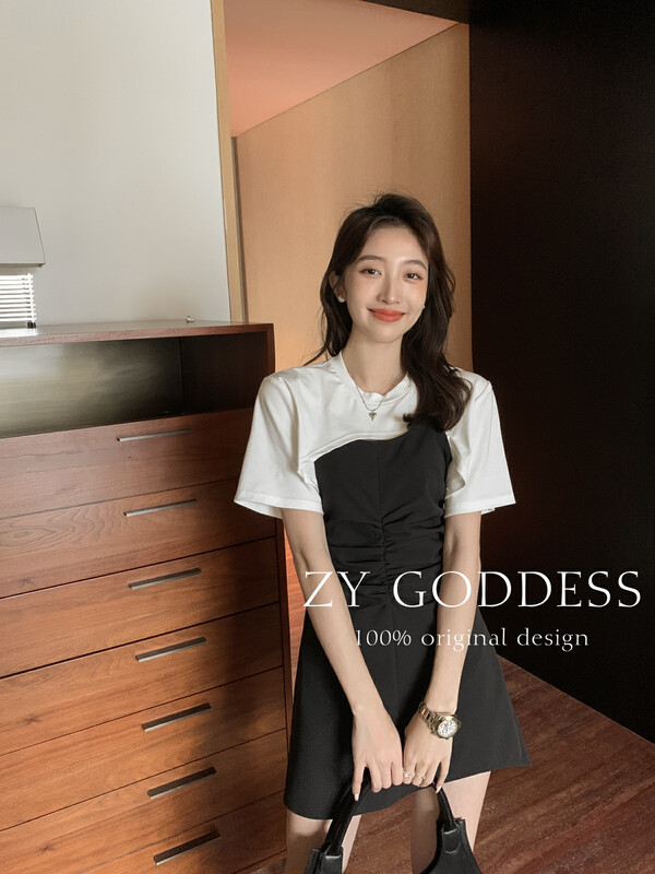 Original price 104.99! [ZY] Niche irregular skirt one-piece group suit curved blouse T-shirt two-piece set 68610