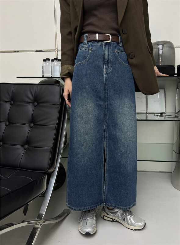 Autumn is new!【T-PLATFORM】Korean casual slit denim skirt (with belt) V8889# CQW
