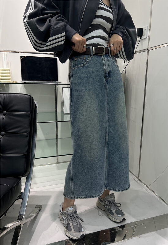 New in autumn!【T-PLATFORM】High waist slit skirt (with belt) V8609# CQW