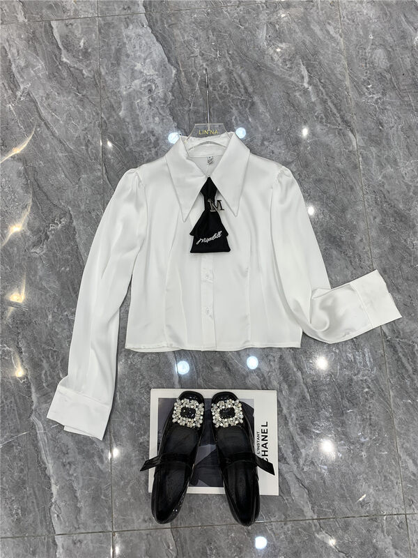 Autumn is new! [LINNA] solid color puff sleeves buttoned shirt (with tie detachable) 82898# JJ