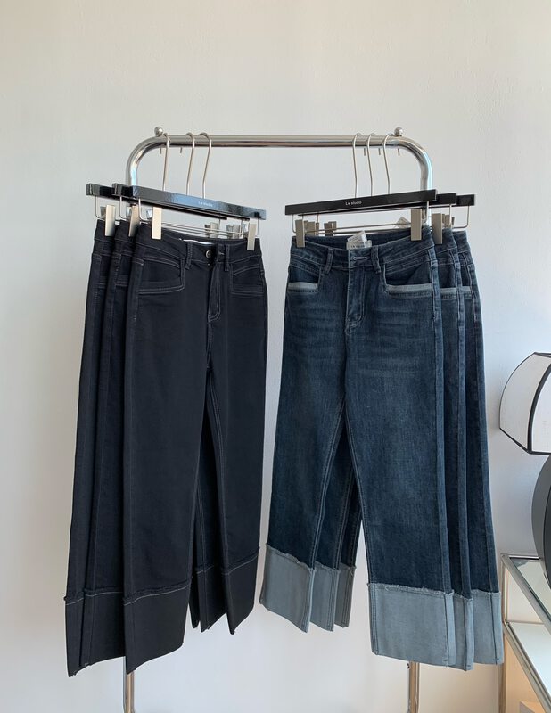 New in autumn!【KAKAJIA】Korean version of retro color-blocking high-waisted slim jeans 2745# OZQ