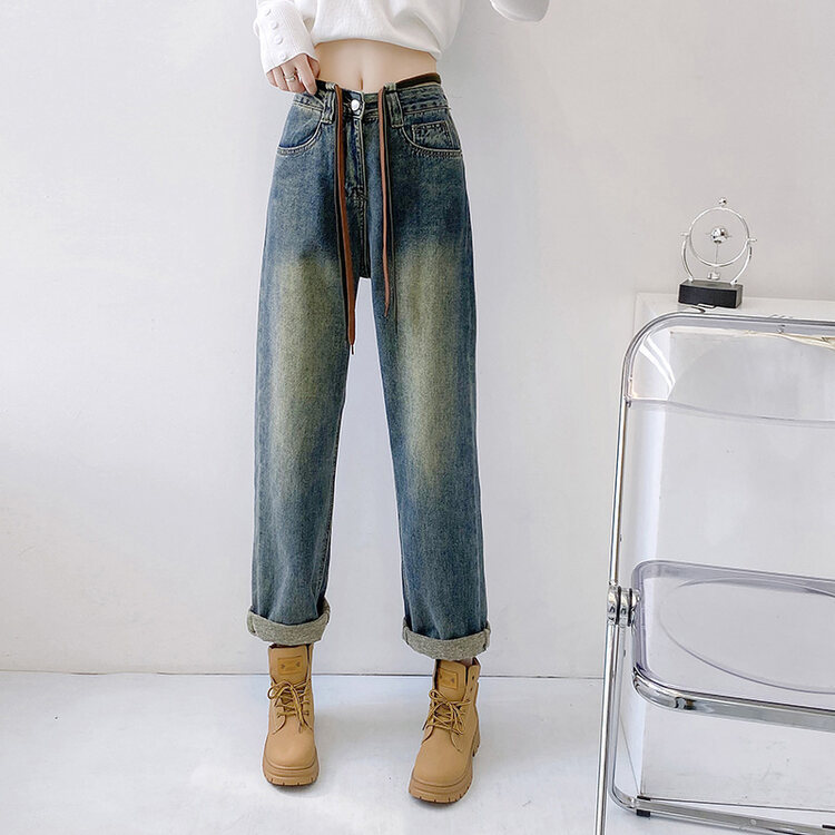 New in autumn!【KAKAJIA】Comfortable and versatile simple jeans (with waist rope) 2731# OZQ