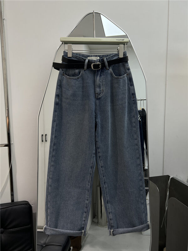 New in autumn!【T-PLATFORM】Korean wide-leg loose jeans (with belt) V8796# CQW