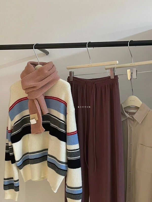 【KITTIN】Korean Stripe Contrast Sweater 1535