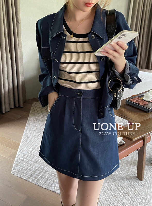 New in early autumn! [UONE] Simple casual commuter denim jacket + temperament slim fit suit 98742# LSL