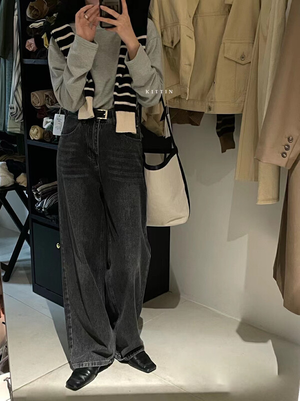 【KITTIN】Korean casual high-waisted wide-leg jeans 907FW# FHX