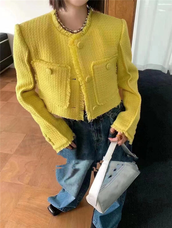 New in autumn! [Yan Zhen] Customized small fragrance round neck solid color short coat 78850# PCZ