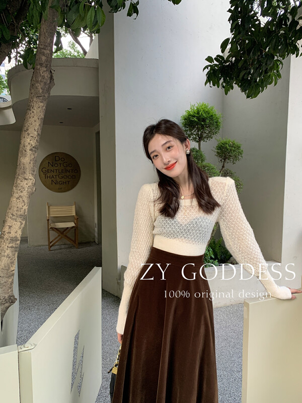 [ZY] Mohair Thin Square Neck French Right-Angle Shoulder Waist Knit Sweater S67