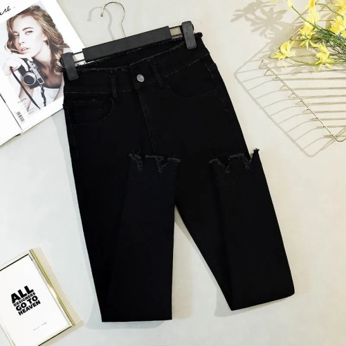 Black jeans women's 2022 new spring and autumn high-waisted thin skinny pants large size fat sister mm pants trendy