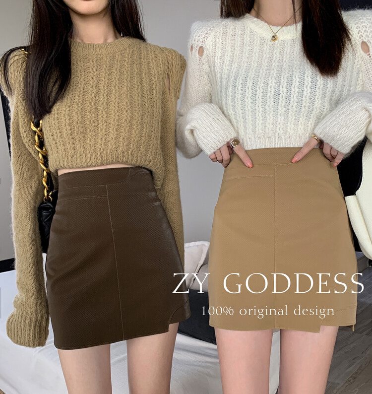 [ZY] Xiaoxiang Texture PU Leather Versatile Spice Girl Leather Skirt (Premium Quality) 28072