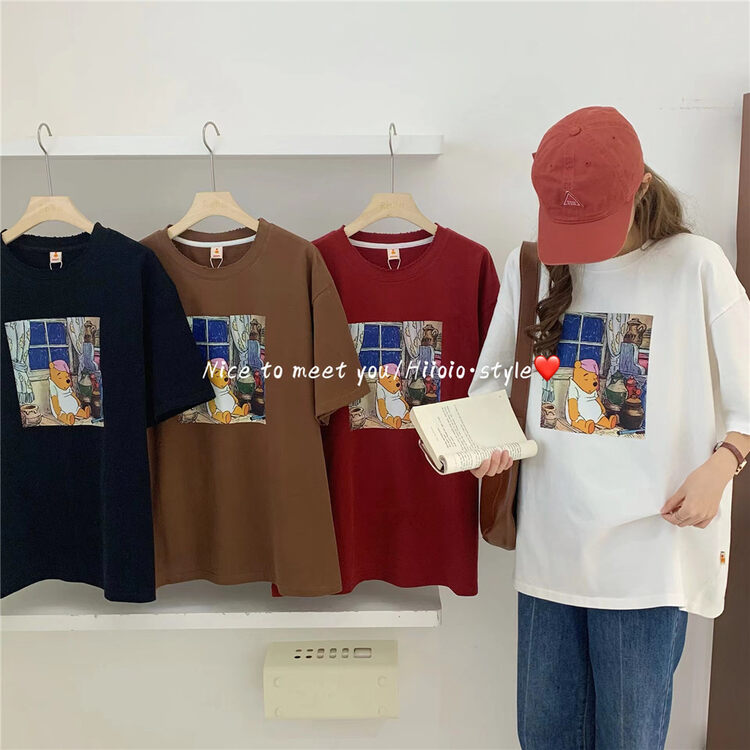 New in autumn! [RARA] Korean Pooh print round neck short-sleeved T-shirt 30222# LSL