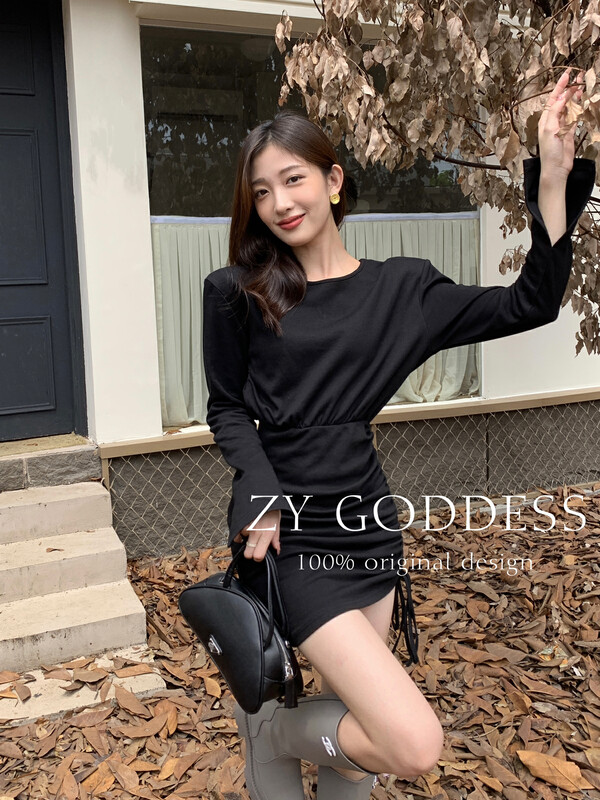 [ZY] Korean style pure desire drawstring pleated design slimming hip dress (sweater dress) 18128