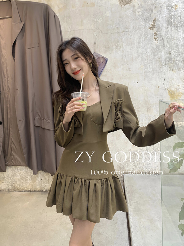 [ZY] Minority design bow short suit with sling ruffled dress suit ((two-piece)) 18089# JHY