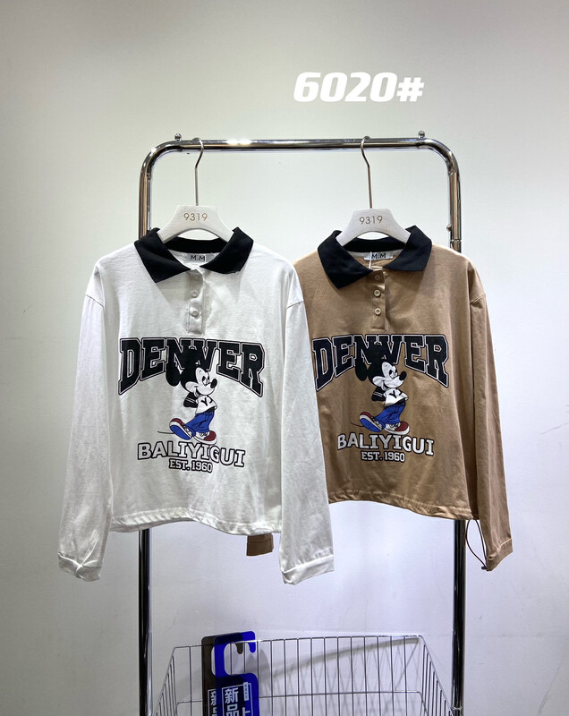 New in early autumn! [M.M] Lapel Mickey Print Long Sleeve T-Shirt 6020# L