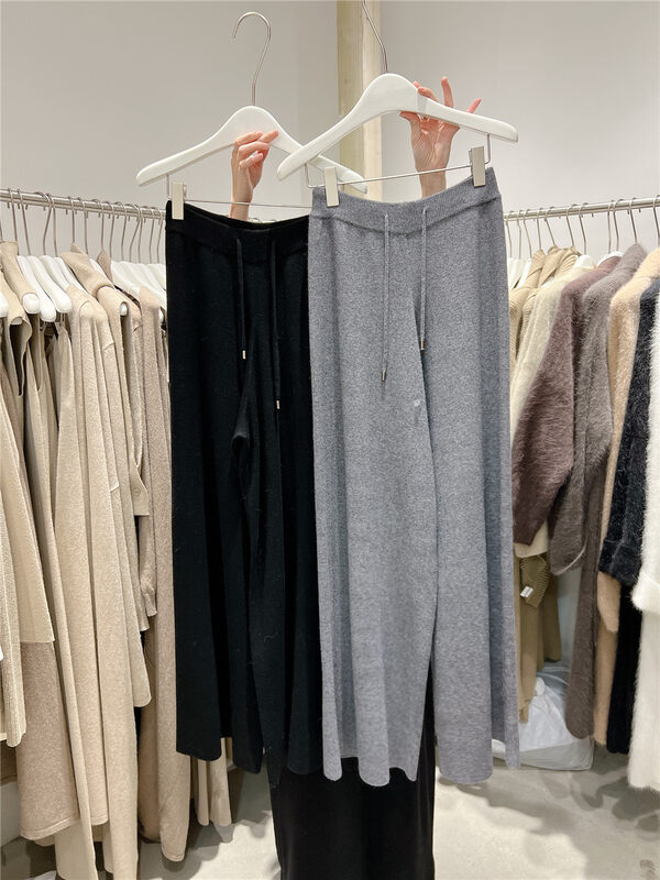 New in autumn! [SEASONS] drawstring straight wide leg casual pants 8879# XYJ