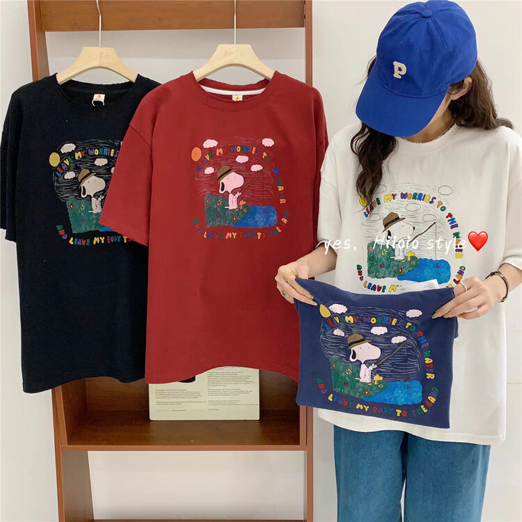 New in autumn! [RARA] Korean Snoopy print round neck short-sleeved T-shirt 30223# LSL