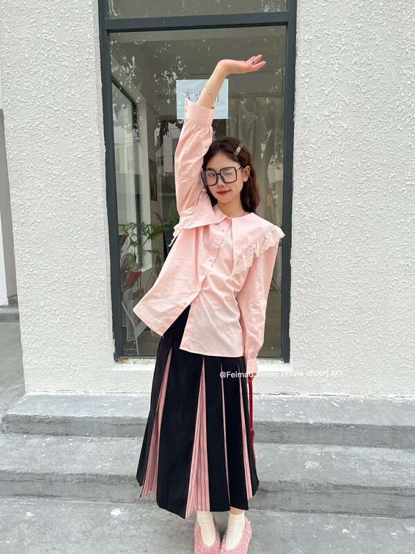 [FEI MAO] Korean style temperament lace doll collar long sleeves unique sweet shirt Z-8605