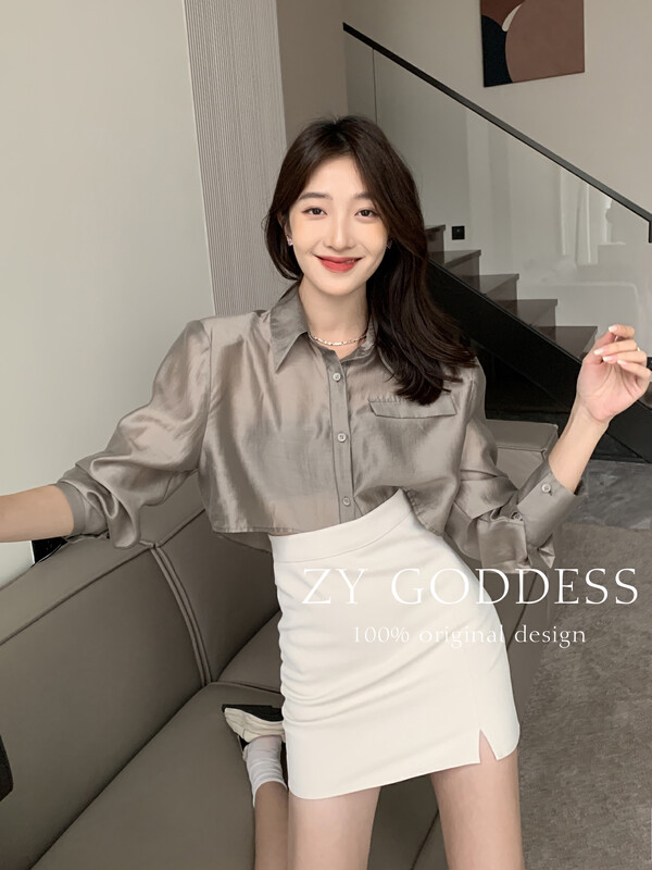 【ZY】All-match solid color small slit high waist hip skirt 58062t# JHY