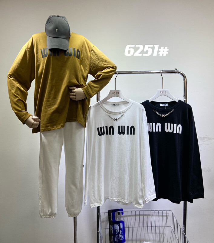 New in early autumn! [M.M] Simple letter round tie chain long-sleeved T-shirt 6251# L