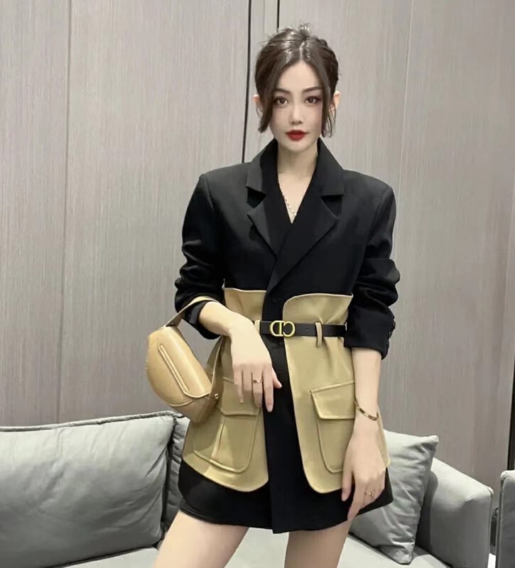 Autumn is new! [KAKAJIA] French retro British style waist and slim stitching suit (with belt) 2751# OZQ