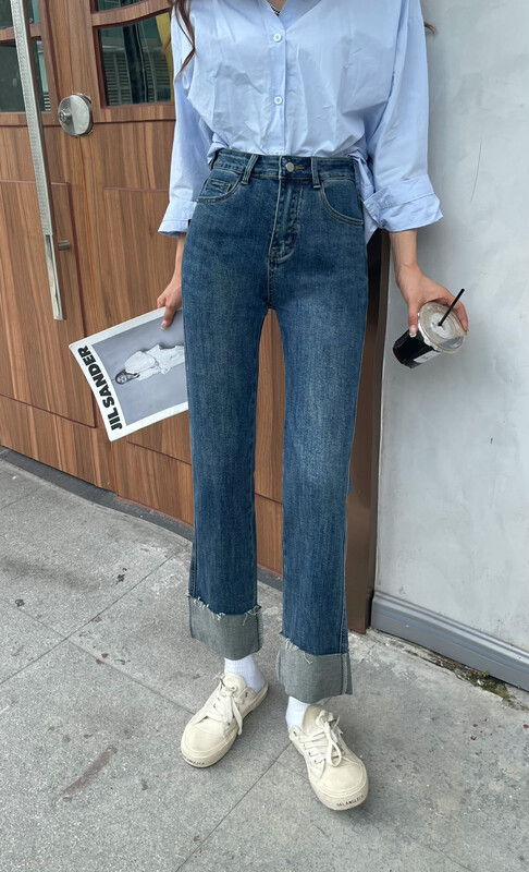 New in autumn! [Enxier] Korean version of all-match slim retro straight jeans K3228-1# FHX