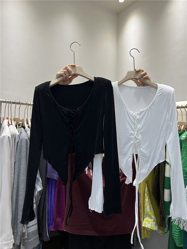 New in autumn! [Yan Zhen] V-neck cross-tie irregular shirt 22650# PCZ