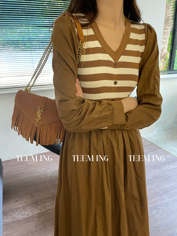 New autumn models!【TEEM ING】Fashion fake two-piece color matching dress 22T600# HJY