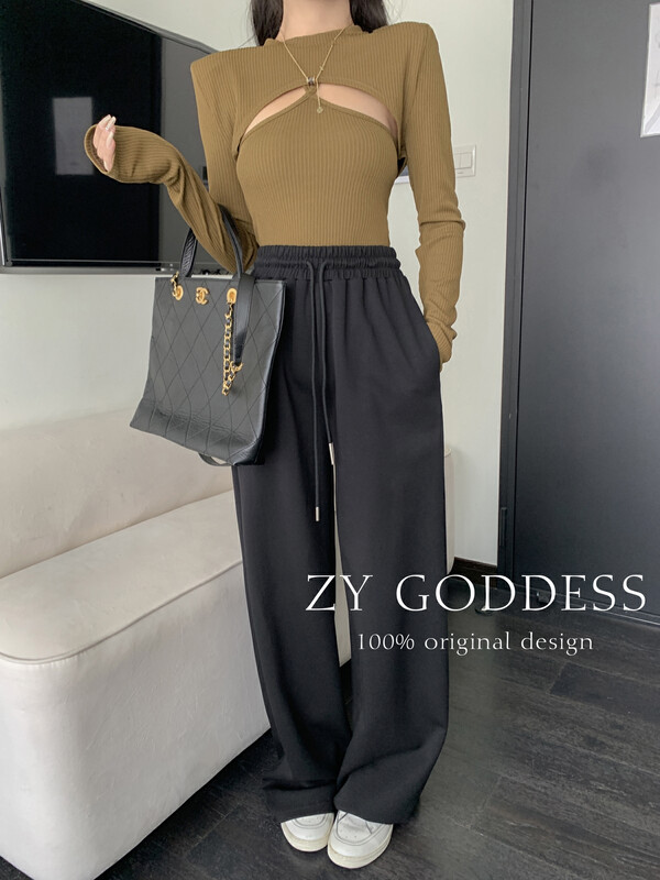 [ZY] American retro slimming wide leg sweater casual pants 28073# JHY