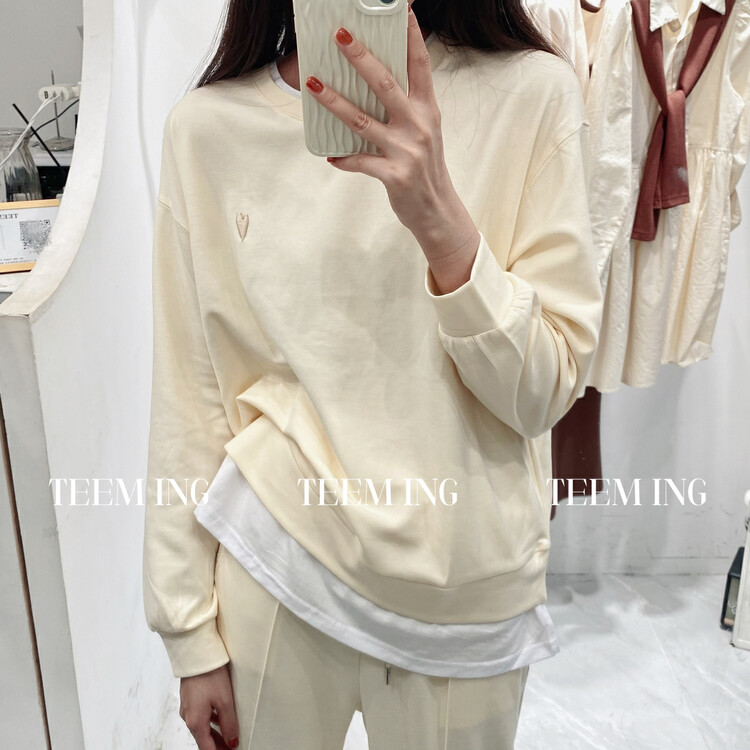 Original price 66.55! New for autumn! [TEEM ING] Korean fake two-piece embroidered sweater 22T069A# HJY