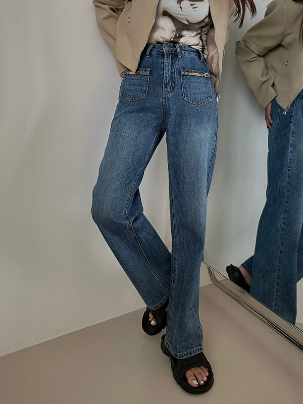 New in autumn!【KAKAJIA】High waist solid color all-match jeans 2729# OZQ