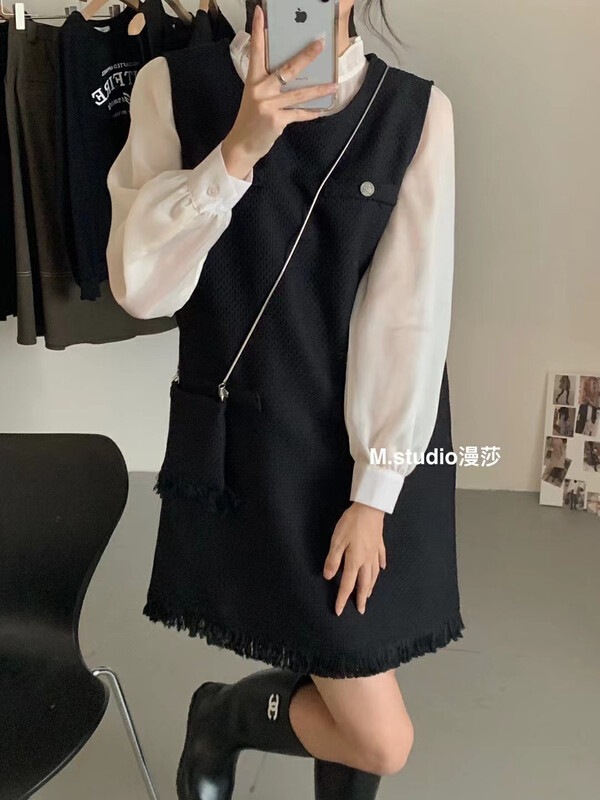 Autumn is new! [MSTUDIO Mansha] Xiaoxiang style fashion temperament dress (with waist bag) y6992# HBX
