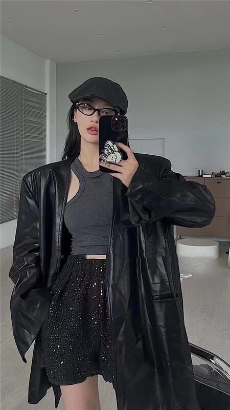 New in autumn! [Yan Zhen] V-neck loose leather suit 93778# PCZ