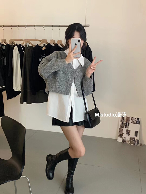 New in autumn! [MSTUDIO Mansha] Simple and loose retro casual shirt (with sweater) c1132# HBX