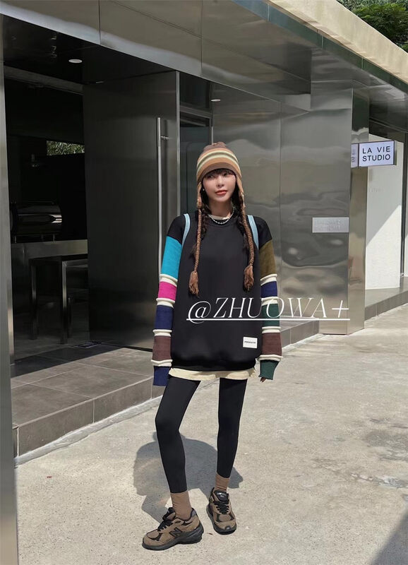 New in autumn! [Strictly selected by buyers - Zhuowa] Fashionable color matching sleeve design sweater 5618# CL