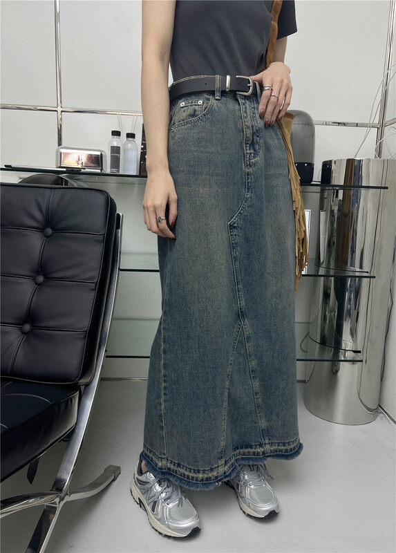 Autumn is new!【T-PLATFORM】Korean style slit design slim denim skirt (with belt) V8793# CQW