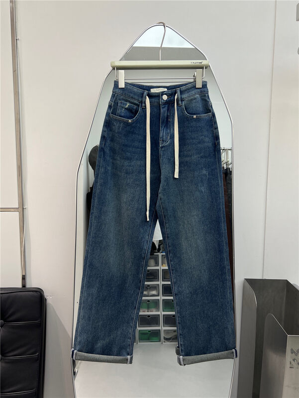 New in autumn!【T-PLATFORM】Korean loose straight-leg lacing jeans V8750# CQW