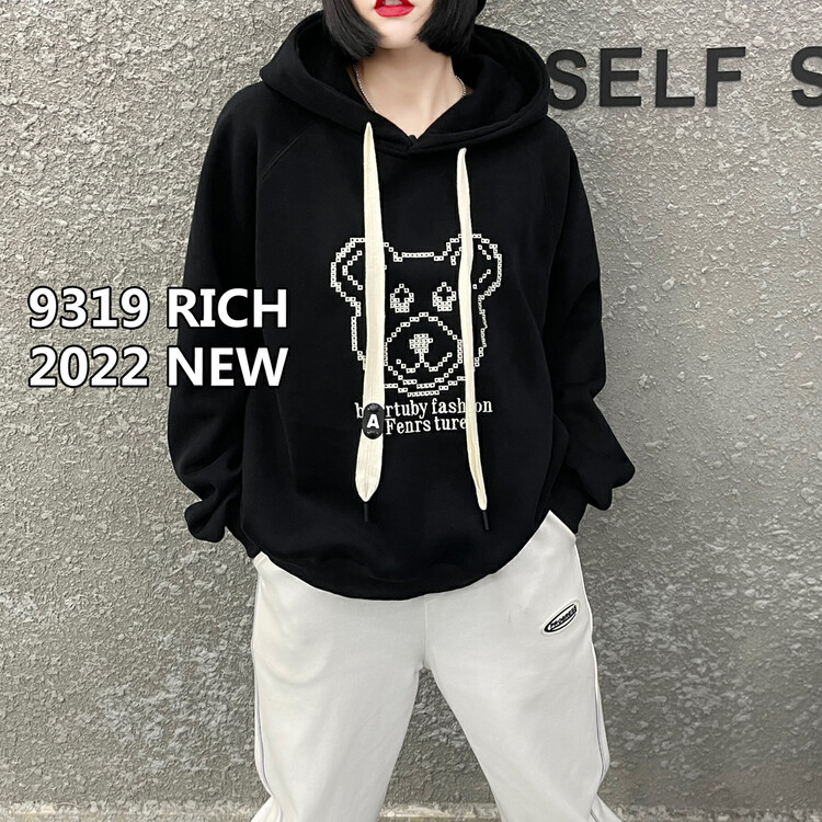 New for winter!  【9319】Embroidered Bear Loose Hoodie 11002# L