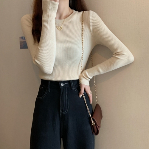 Sweater  autumn winter new female slim black inside build undershirt foreign style round collar long sleeve early autumn knit jacket