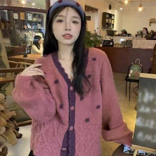 Autumn 2022 new women's Japanese style lazy gentle wind retro high-end long-sleeved knitted cardigan loose sweater