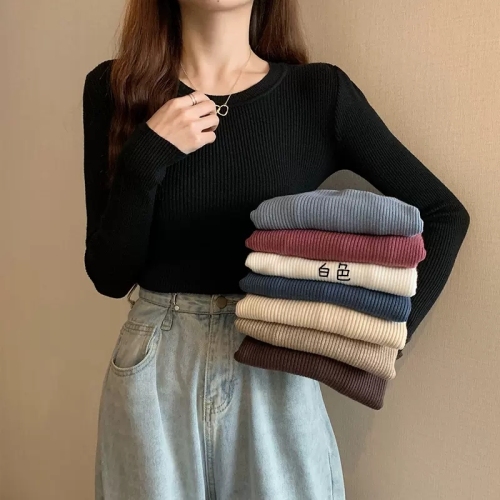 Sweater  autumn winter new female slim black inside build undershirt foreign style round collar long sleeve early autumn knit jacket