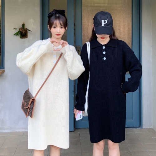 Real auction real price winter Korean version of the knit dress in the long polo collar button and thick wool dress woman