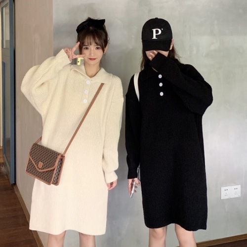 Real auction real price winter Korean version of the knit dress in the long polo collar button and thick wool dress woman