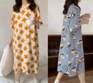 [Buy one get one free] Sleeping dress female summer loose plus size pajamas female summer medium long short sleeve home clothes cute in